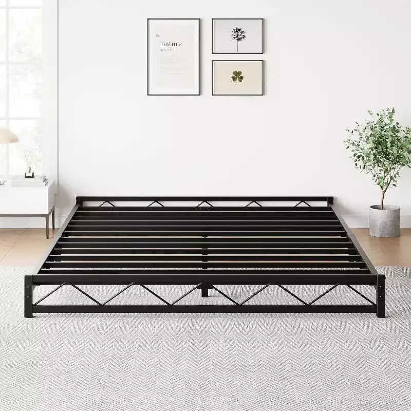 Cadre de lit plateforme en métal Wave Design avec lattes en acier, aucun sommier tapissier requis