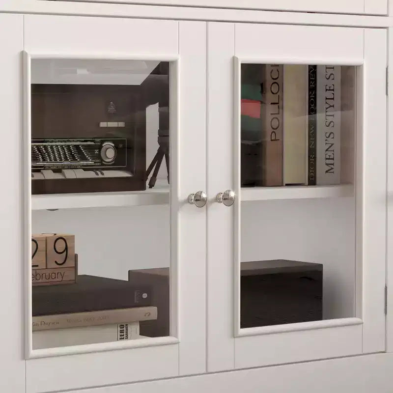 Meuble TV moderne avec portes vitrées et console multimédia à 3 tiroirs pour salon