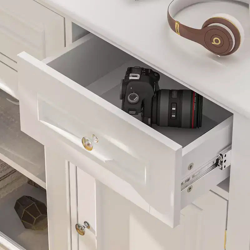 Meuble TV moderne avec portes vitrées et console multimédia à 3 tiroirs pour salon