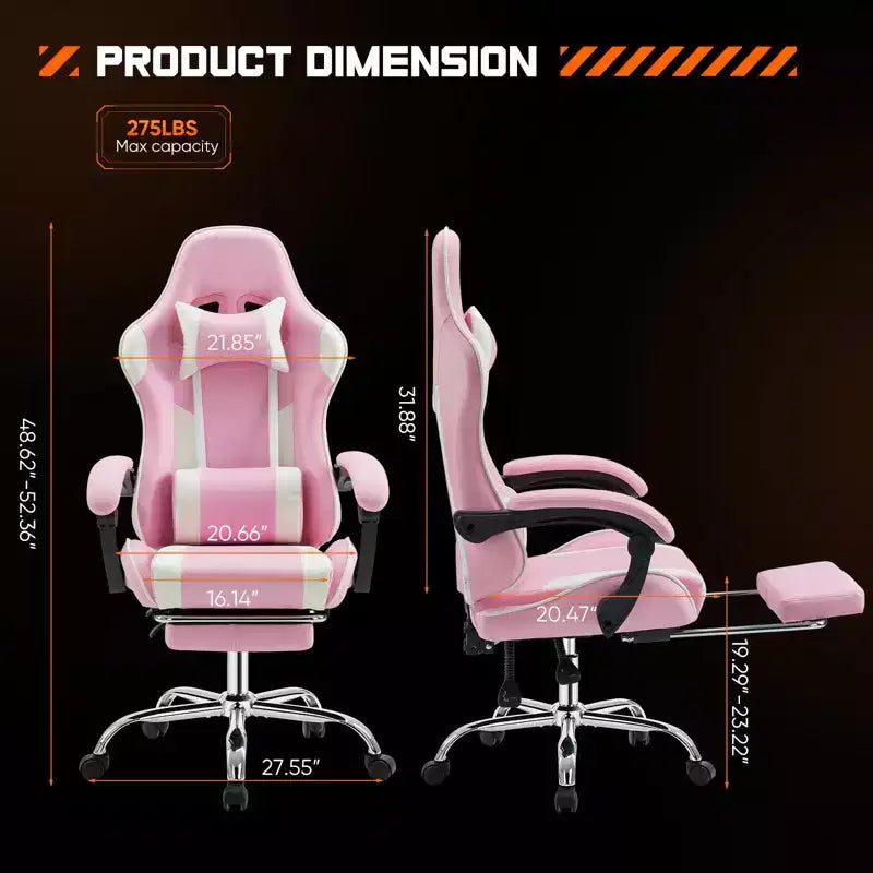 Chaise de bureau/gaming en cuir PU à roulettes, avec soutien lombaire et repose-pieds, accoudoirs fixes, motif entrecroisé