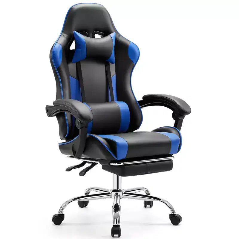 TUYOHW PU Leather Criss Cross Chair on Wheels with Footrest and Lumbar Support,Office Chair with Fixed Up Armrest,Gaming Chair for Office