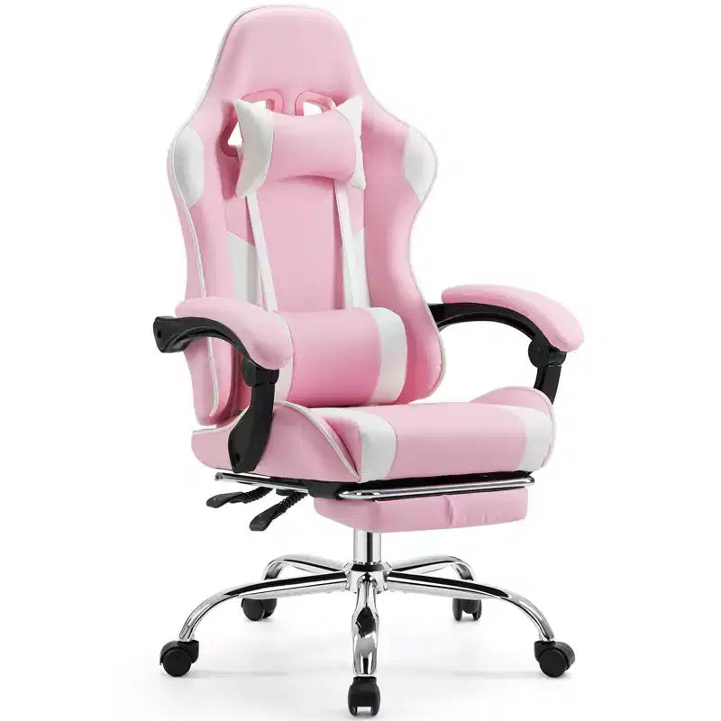Chaise de bureau/gaming en cuir PU à roulettes, avec soutien lombaire et repose-pieds, accoudoirs fixes, motif entrecroisé