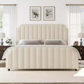 California King Velvet Bed Frame with 50.2 Vertical Channel Tufted Headboard & Footboard, Nailhead Trim, Upholstered Platform Bed