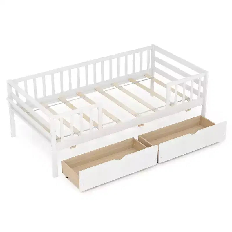 Costway Twin Size Kids Bed w/ Storage 2 Pull-out Drawers Side Shelf for Children & Teens
