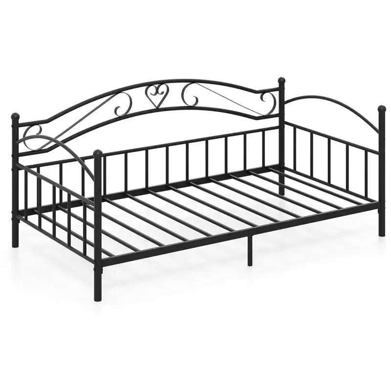 Costway Twin Size Metal Daybed Frame w/ Headboard Heavy-Duty Metal Slats Support