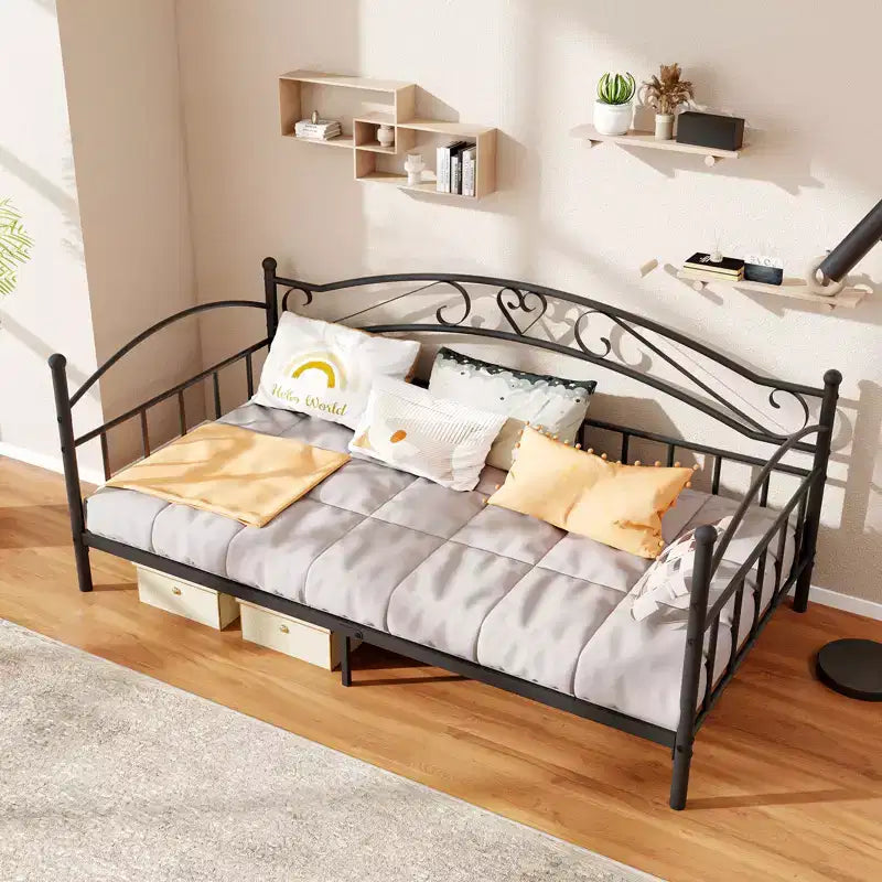 Structure de lit de repos métallique une place avec tête de lit et lattes métalliques ultra-résistantes
