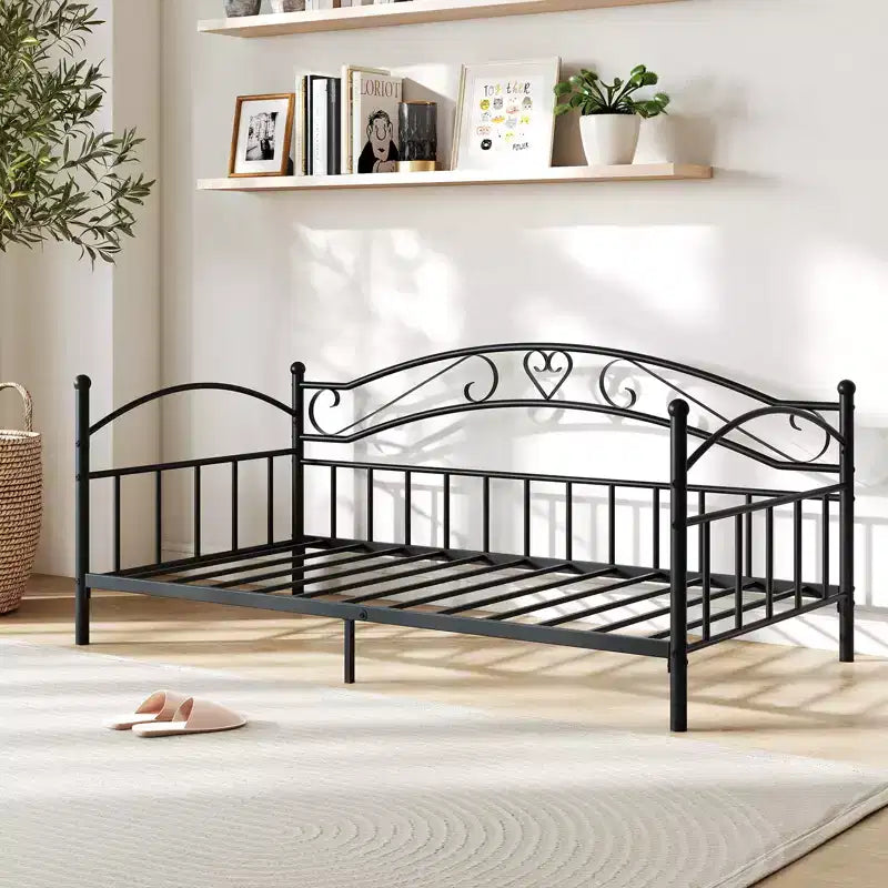 Structure de lit de repos métallique une place avec tête de lit et lattes métalliques ultra-résistantes