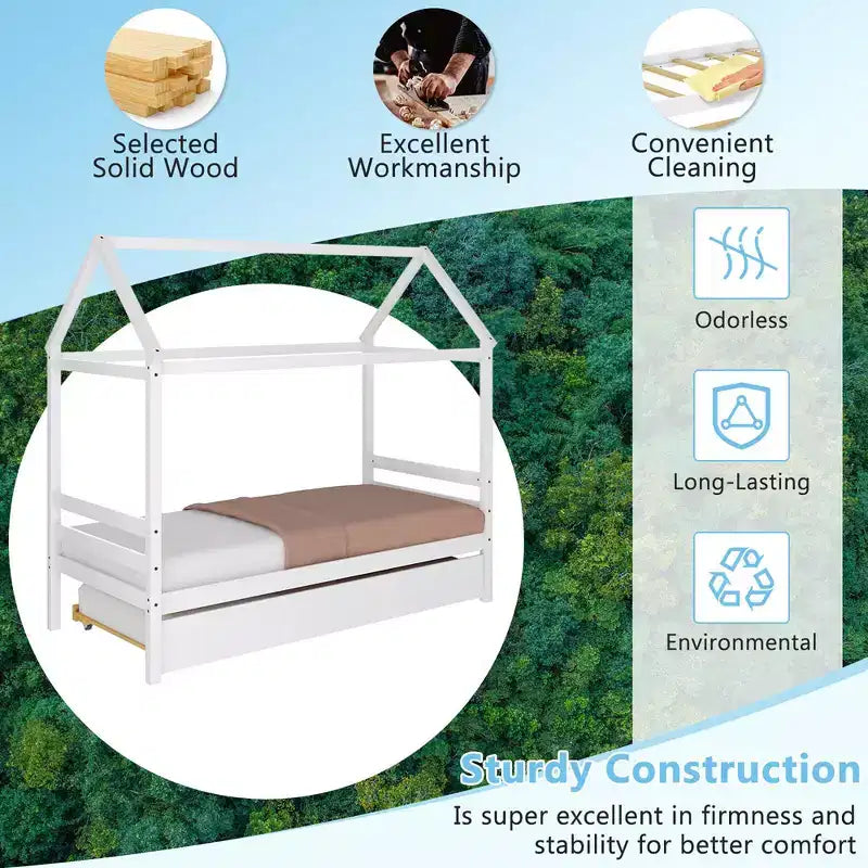 Cadre de lit double avec lit gigogne | Lit plateforme en bois pour enfants