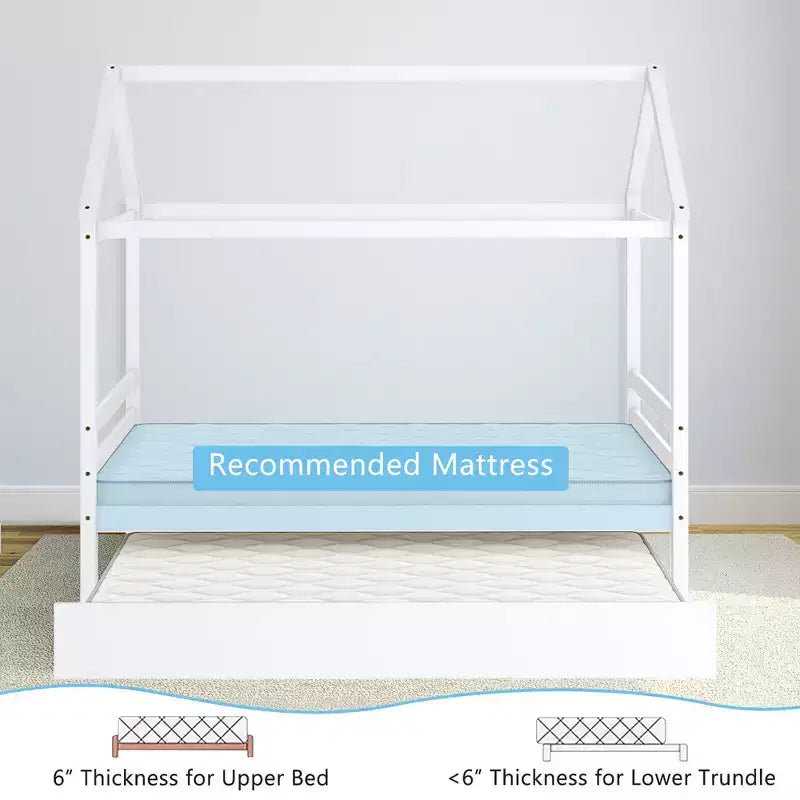 Cadre de lit double avec lit gigogne | Lit plateforme en bois pour enfants
