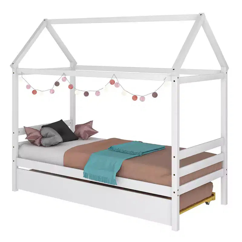 Cadre de lit double avec lit gigogne | Lit plateforme en bois pour enfants
