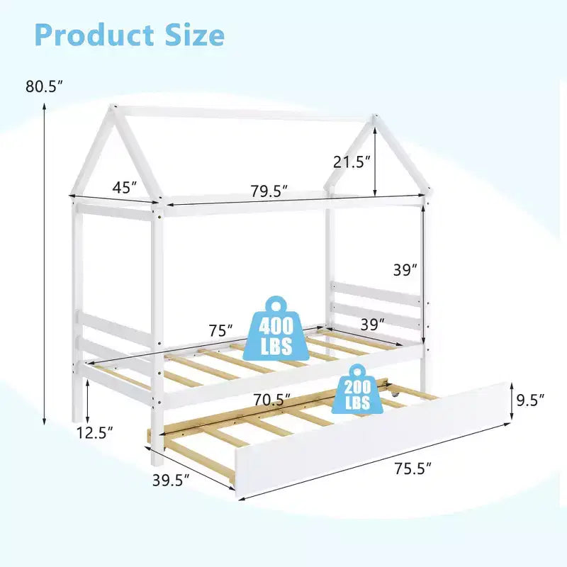 Cadre de lit double avec lit gigogne | Lit plateforme en bois pour enfants