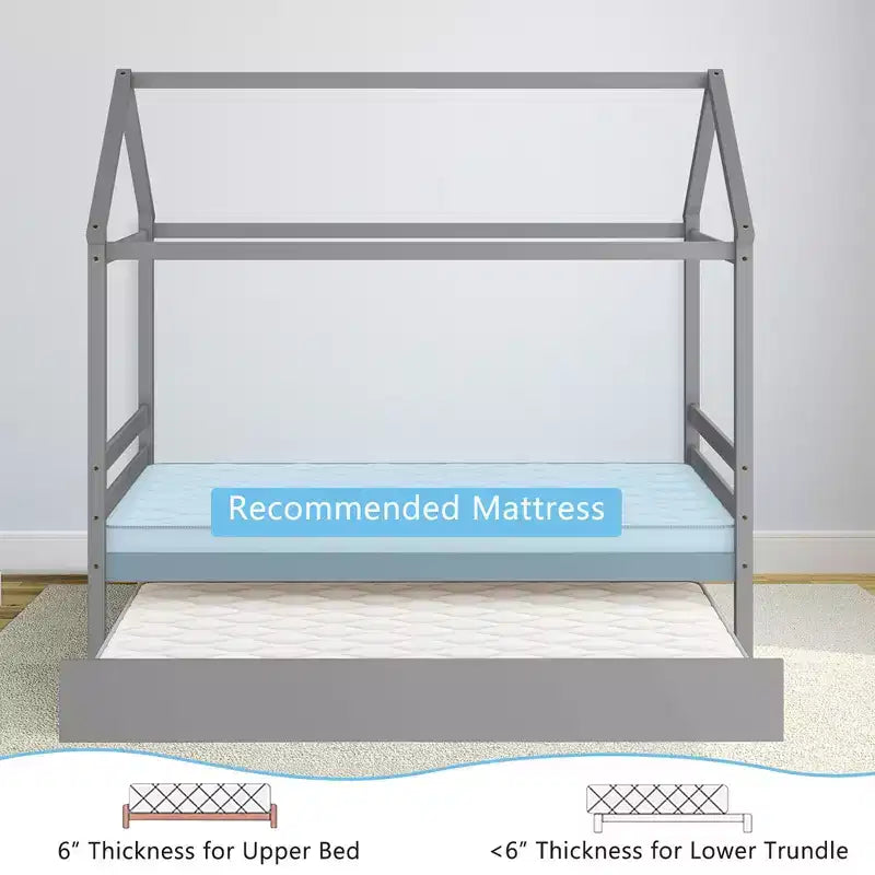 Cadre de lit double avec lit gigogne | Lit plateforme en bois pour enfants