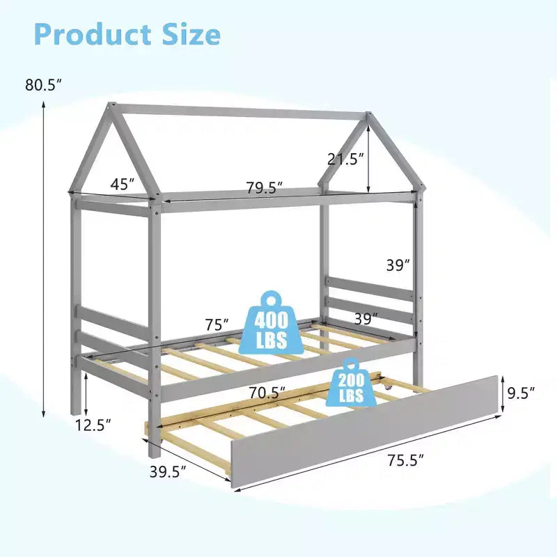 Cadre de lit double avec lit gigogne | Lit plateforme en bois pour enfants