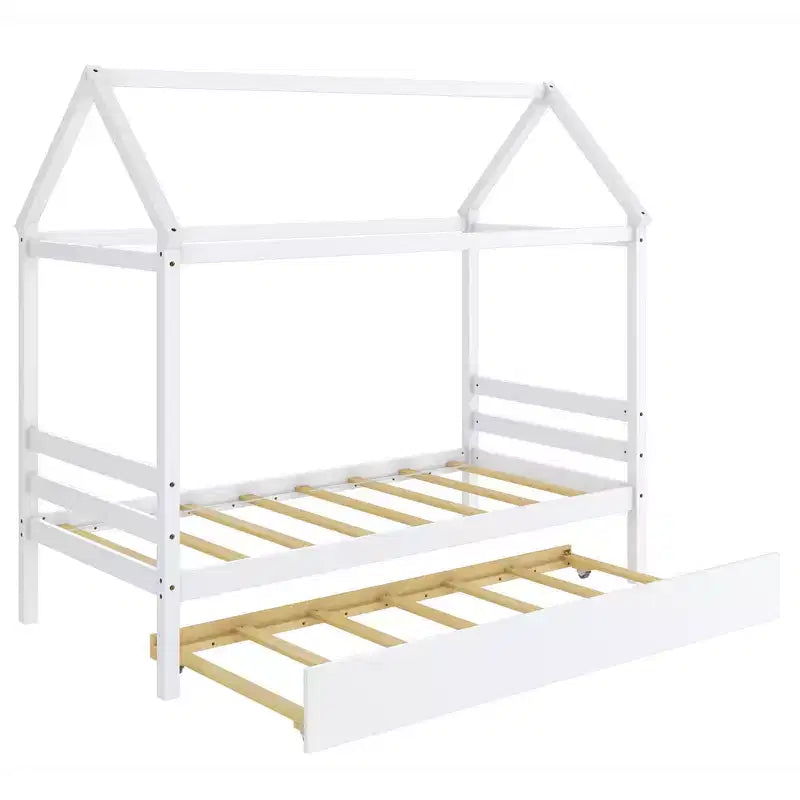 Cadre de lit double avec lit gigogne | Lit plateforme en bois pour enfants