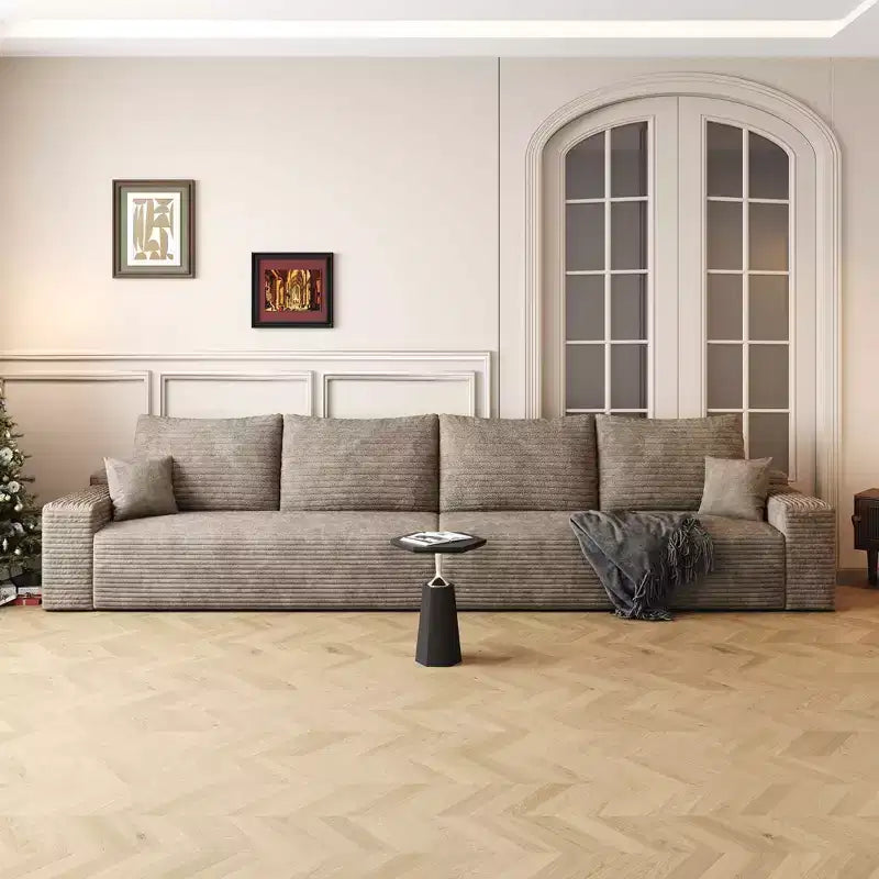 140 Inch Camel Plush Corduroy Fabric Cloud Sectional Couch Modern Modular Sofa for Living Room Apartment