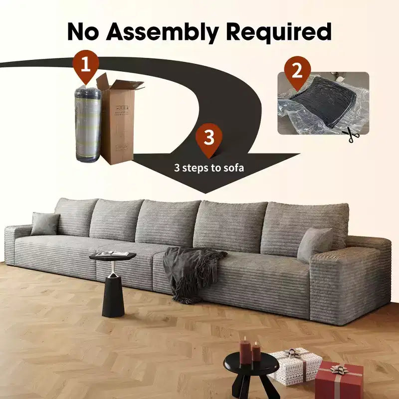 Canapé sectionnel modulable moderne 427 cm en tissu côtelé peluche gris pour salon et appartement
