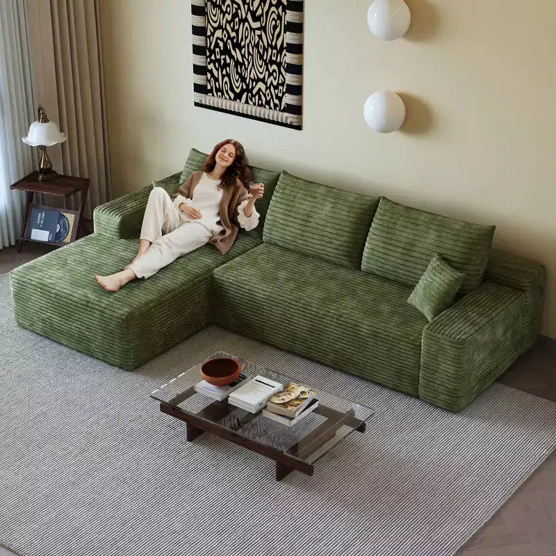 Canapé sectionnel nuage noir en velours côtelé moelleux de 271 cm avec méridienne en L, canapé modulaire moderne avec assise profonde pour salon, appartement