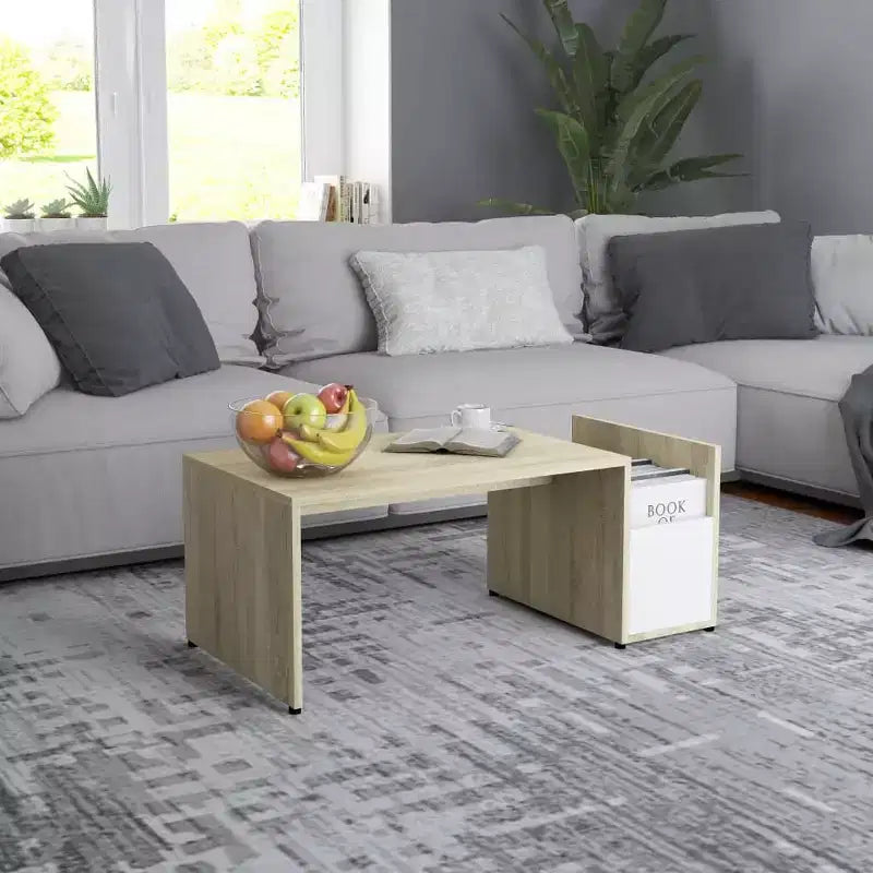 Table basse blanc bois d'ingénierie avec rangement