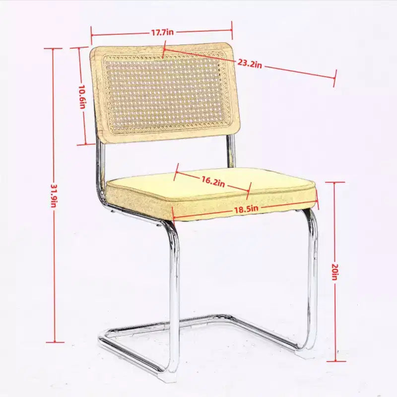 2 Chaises de Salle à Manger Modernes avec Assise en Lin, Dossier en Rotin et Piètement Chromé