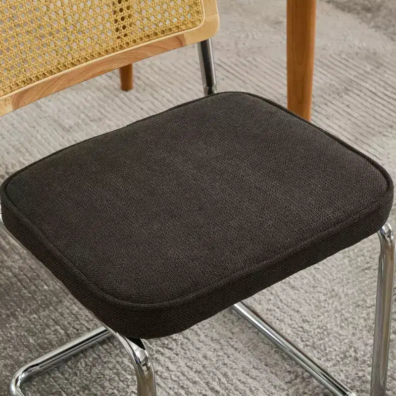 2 Chaises de Salle à Manger Modernes avec Assise en Lin, Dossier en Rotin et Piètement Chromé