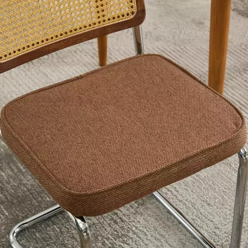 2 Chaises de Salle à Manger Modernes avec Assise en Lin, Dossier en Rotin et Piètement Chromé