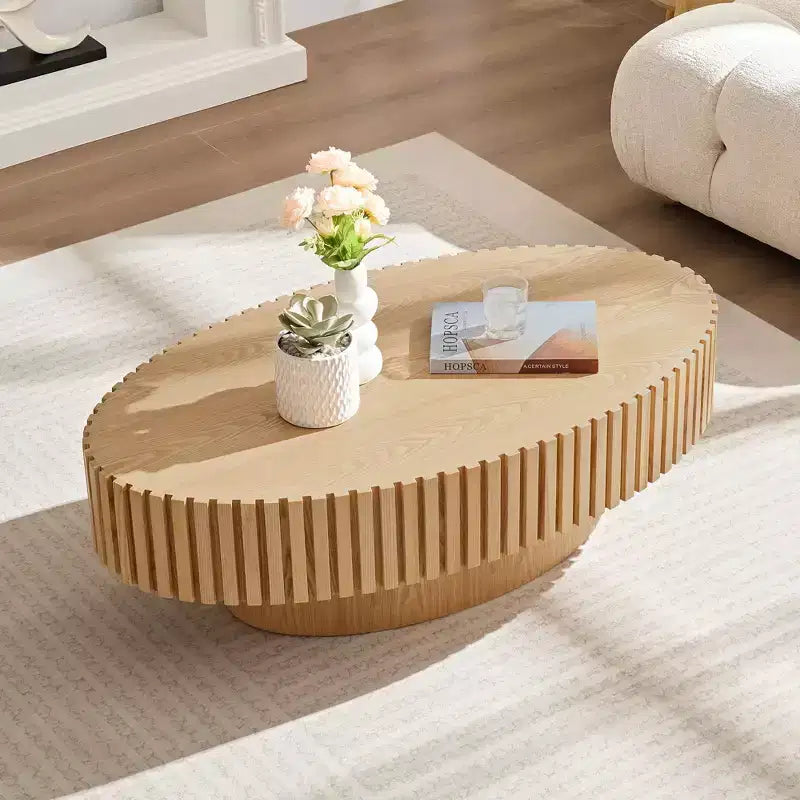 MAYEERTY 43.7 Inch Modern Oval Coffee Table, Handcrafted Center Table with Sturdy Pedestal for Living Room Bedroom Small Space