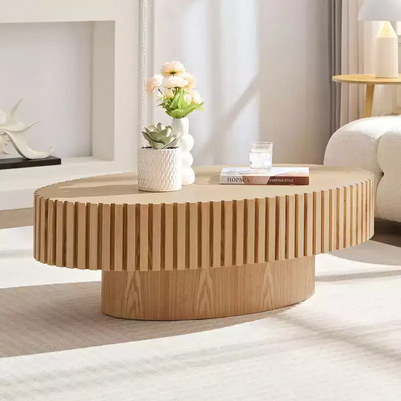 Table basse ovale moderne de 111 cm, table d'appoint fabriquée à la main avec un pied robuste pour le salon, la chambre et les petits espaces