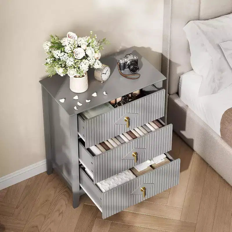Commode cannelée à 3 tiroirs de 70 cm, armoire de rangement moderne avec tiroirs profonds