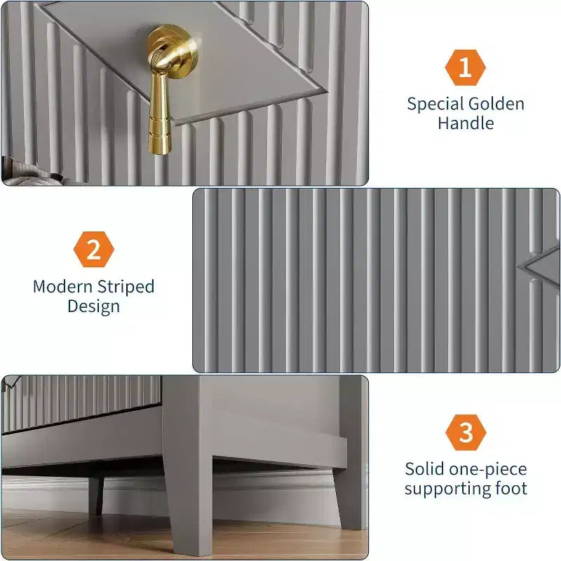 Commode cannelée à 3 tiroirs de 70 cm, armoire de rangement moderne avec tiroirs profonds