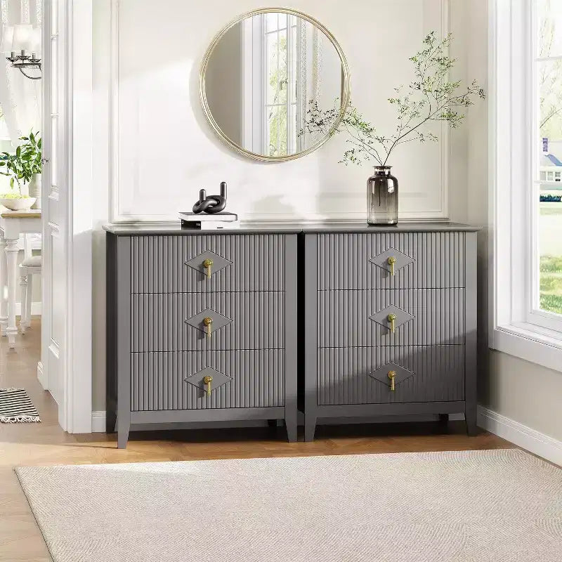 Commode cannelée à 3 tiroirs de 70 cm, armoire de rangement moderne avec tiroirs profonds
