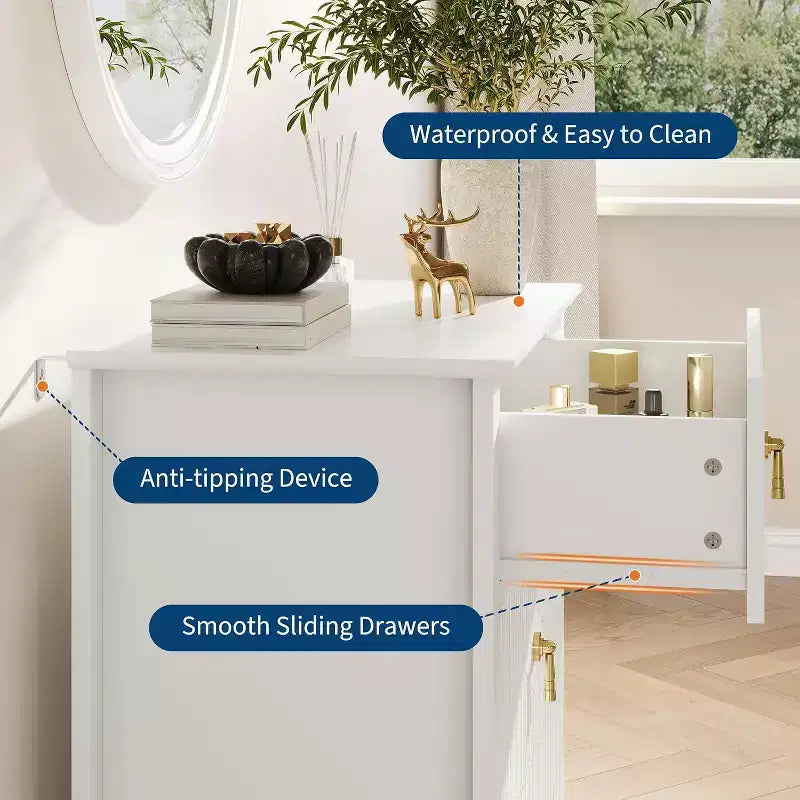 Commode cannelée à 3 tiroirs de 70 cm, armoire de rangement moderne avec tiroirs profonds