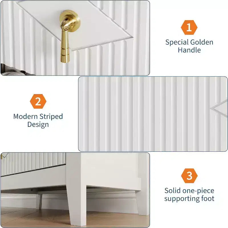 Commode cannelée à 3 tiroirs de 70 cm, armoire de rangement moderne avec tiroirs profonds