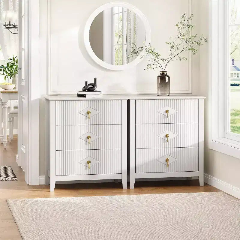Commode cannelée à 3 tiroirs de 70 cm, armoire de rangement moderne avec tiroirs profonds