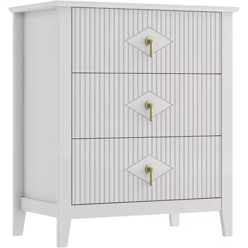 Commode cannelée à 3 tiroirs de 70 cm, armoire de rangement moderne avec tiroirs profonds