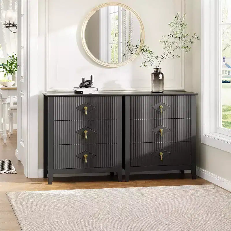 Commode cannelée à 3 tiroirs de 70 cm, armoire de rangement moderne avec tiroirs profonds
