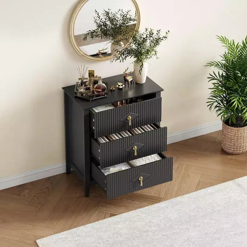 Commode cannelée à 3 tiroirs de 70 cm, armoire de rangement moderne avec tiroirs profonds