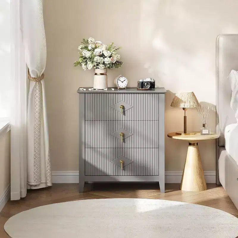 Commode cannelée à 3 tiroirs de 70 cm, armoire de rangement moderne avec tiroirs profonds