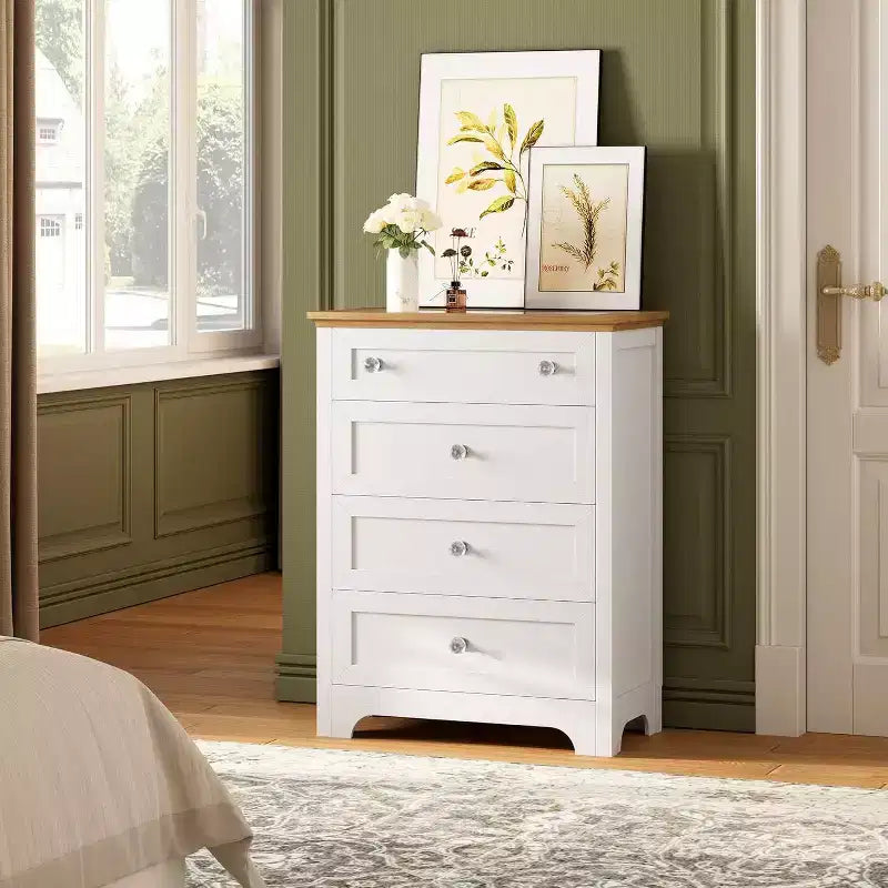 Table de chevet à 4 tiroirs avec plateau en verre, commode moderne pour chambre, salon, entrée