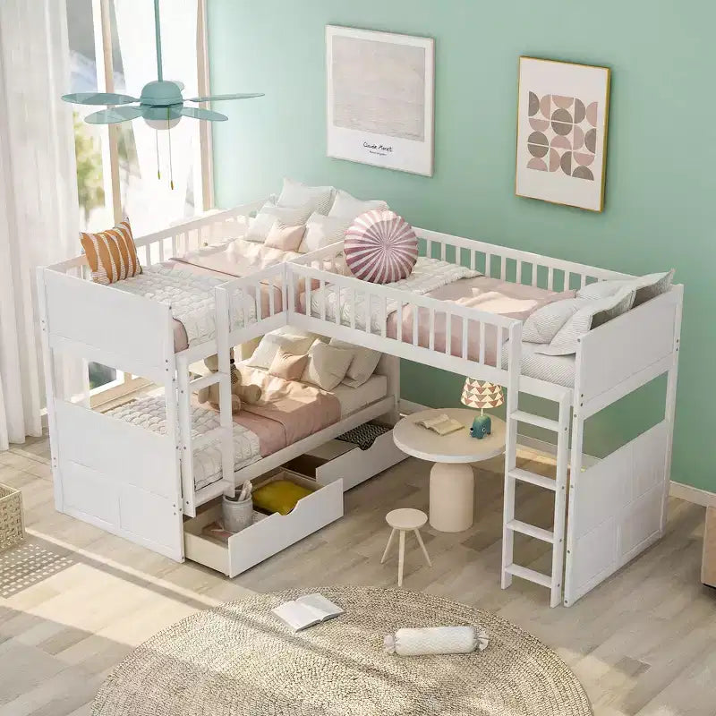 Lit superposé simple avec tiroirs intégrés et espace polyvalent sous le lit