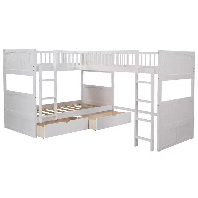 Lit superposé simple avec tiroirs intégrés et espace polyvalent sous le lit