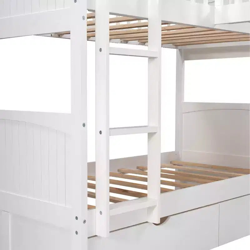 Lit superposé simple avec tiroirs intégrés et espace polyvalent sous le lit