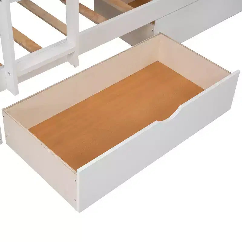 Lit superposé simple avec tiroirs intégrés et espace polyvalent sous le lit
