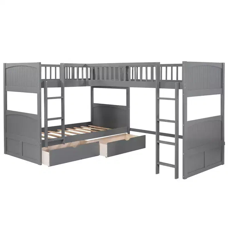 Lit superposé simple avec tiroirs intégrés et espace polyvalent sous le lit