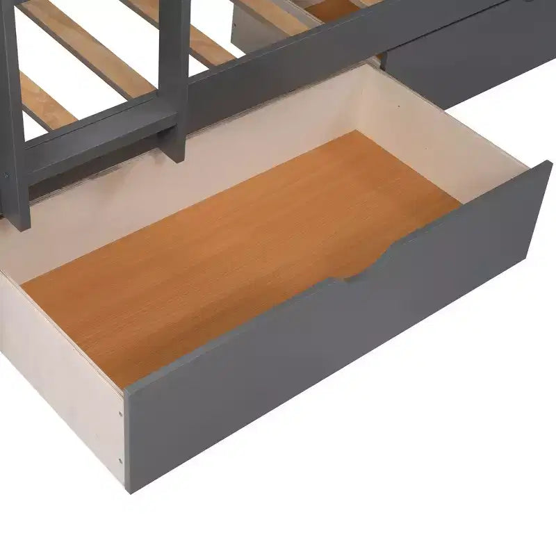 Lit superposé simple avec tiroirs intégrés et espace polyvalent sous le lit