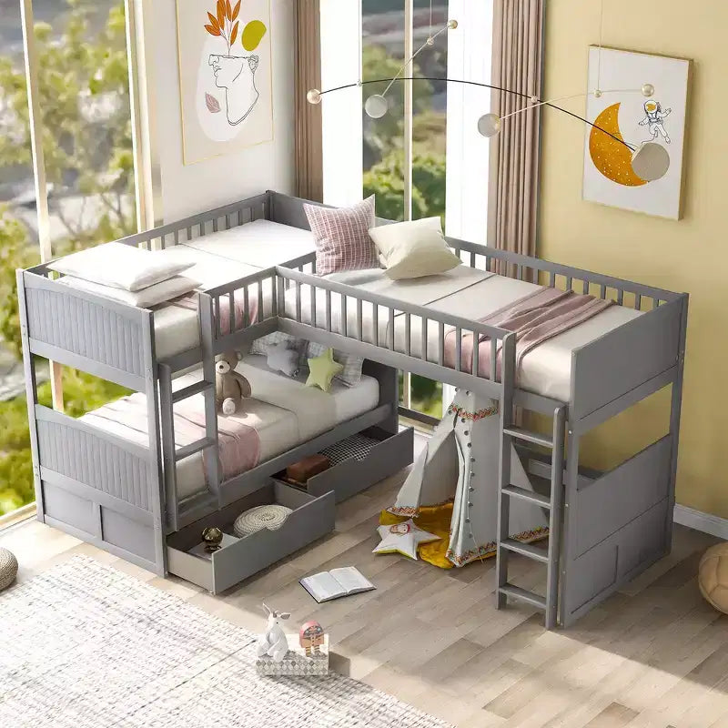 Whisen Twin Size Bunk Bed with Built-in Drawers & Versatile Under-Bed Area for Kids Rooms
