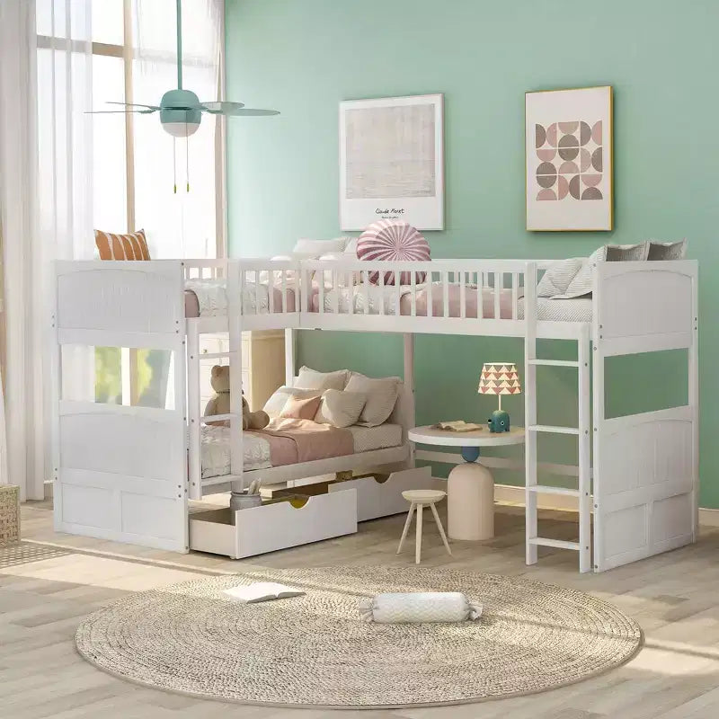 Lit superposé simple avec tiroirs intégrés et espace polyvalent sous le lit