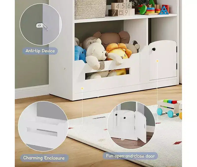 Étagère à Livres et Organisateur de Jouets 3 Niveaux pour Enfants avec Lumière à Détecteur de Mouvement