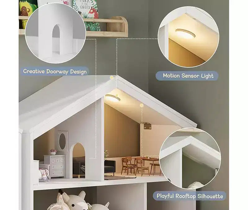 Étagère à Livres et Organisateur de Jouets 3 Niveaux pour Enfants avec Lumière à Détecteur de Mouvement