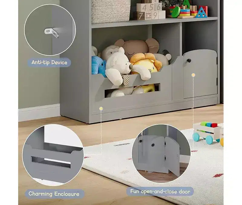 Étagère à Livres et Organisateur de Jouets 3 Niveaux pour Enfants avec Lumière à Détecteur de Mouvement