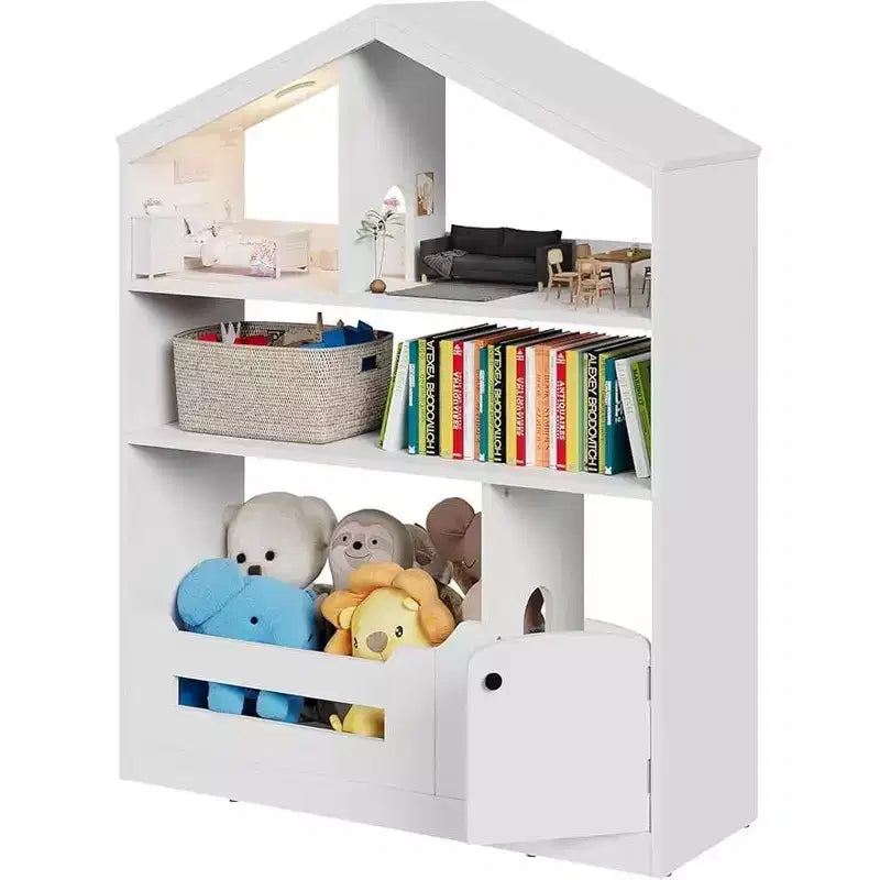 Étagère à Livres et Organisateur de Jouets 3 Niveaux pour Enfants avec Lumière à Détecteur de Mouvement